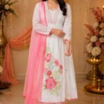 Pink & White Anarkali Set