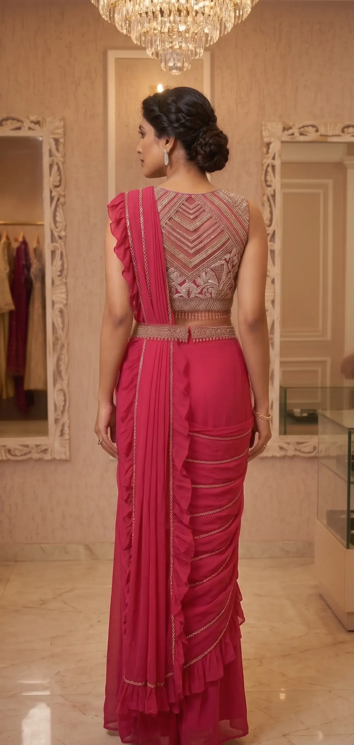 Ruffle Pre-Draped Saree Set - Image 2