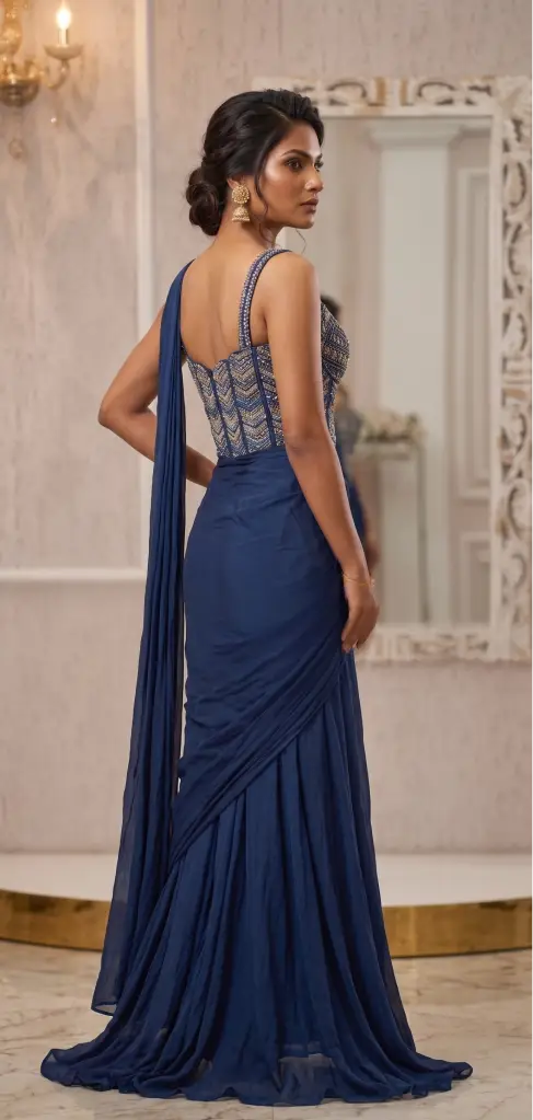 Luxury Embellished Pre-Draped Saree Set - Image 3