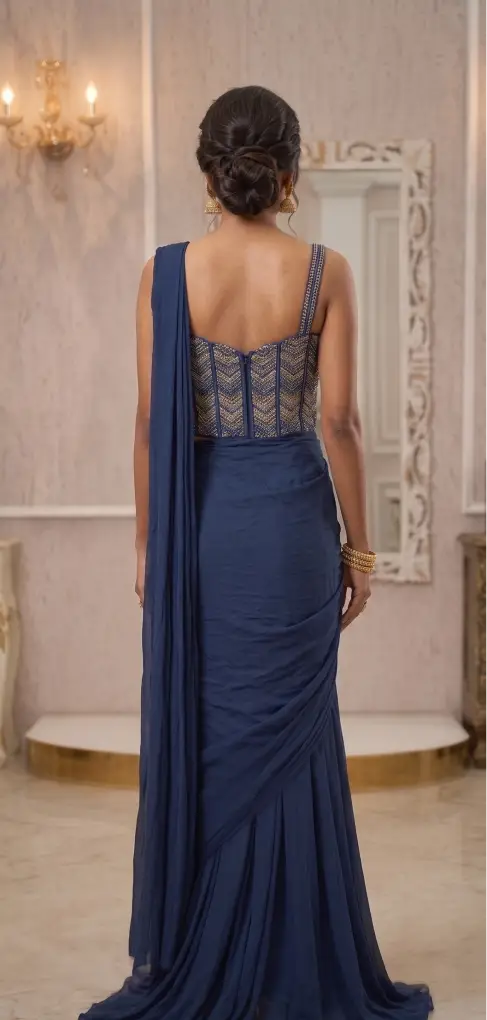 Luxury Embellished Pre-Draped Saree Set - Image 5