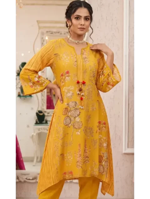 Printed Pleated Kurta Pant Set