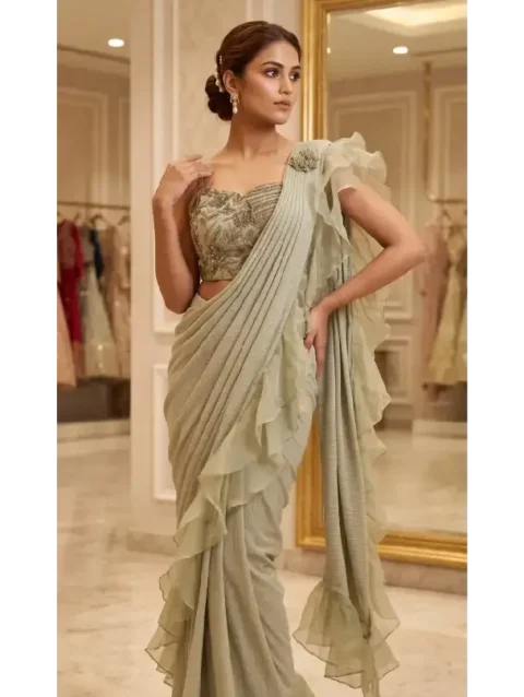 Ruffle Pre-Draped Saree Set