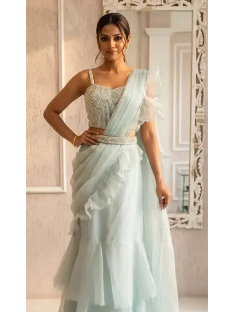 Ruffle Pre-Draped Saree Set