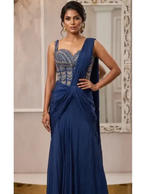 Luxury Embellished Pre-Draped Saree Set