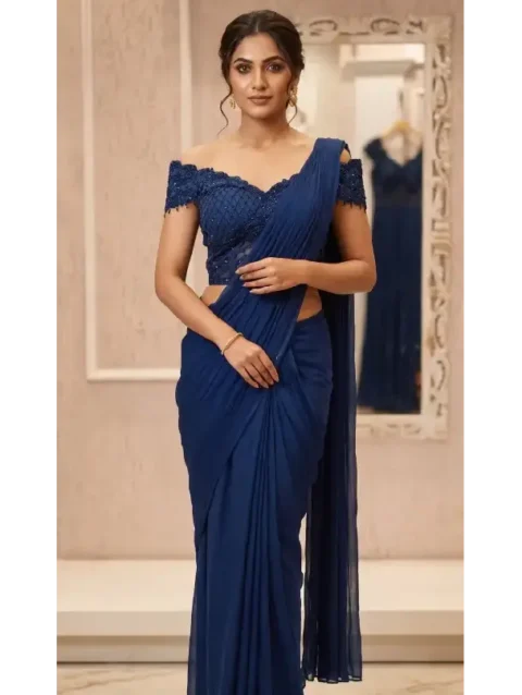 Embroidered Pre-Draped Saree Set