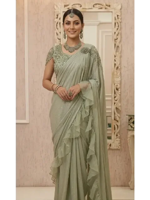 Ruffle Pre-Draped Saree Set