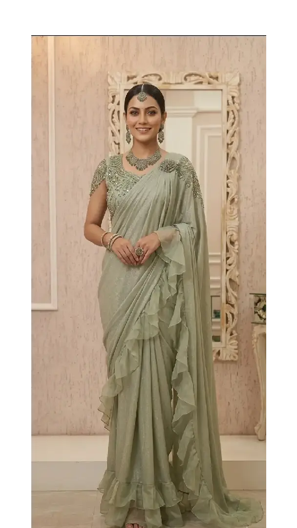 Ruffle Pre-Draped Saree Set